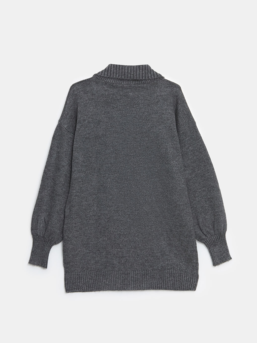 Gri Polo Yaka Boncuk Detaylı Kadın Triko Tunik-5