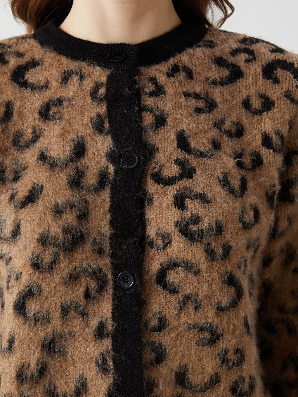 Crew Neck Leopard Print Women's Knitwear Cardigan -W4M400Z8-MJD