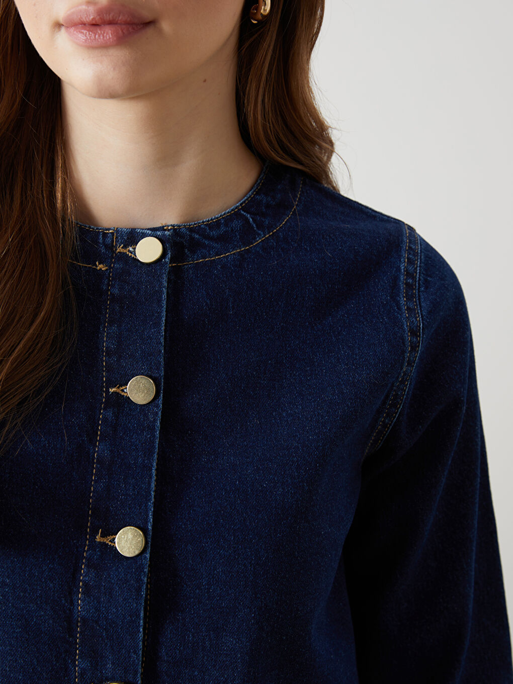 Lacivert Bisiklet Yaka Kadın Jean Ceket-2