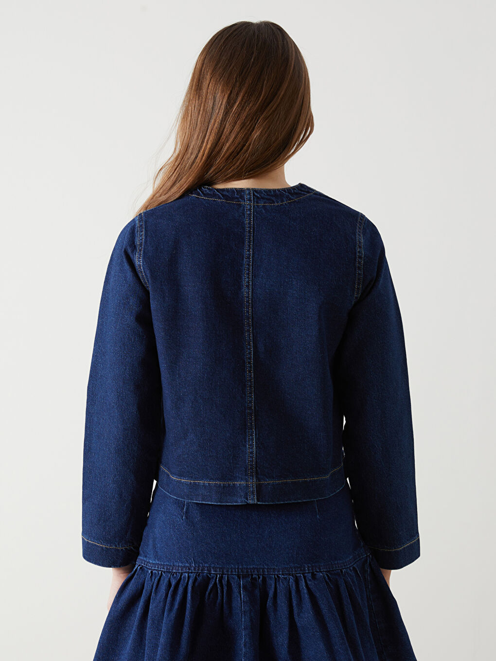 Lacivert Bisiklet Yaka Kadın Jean Ceket-3