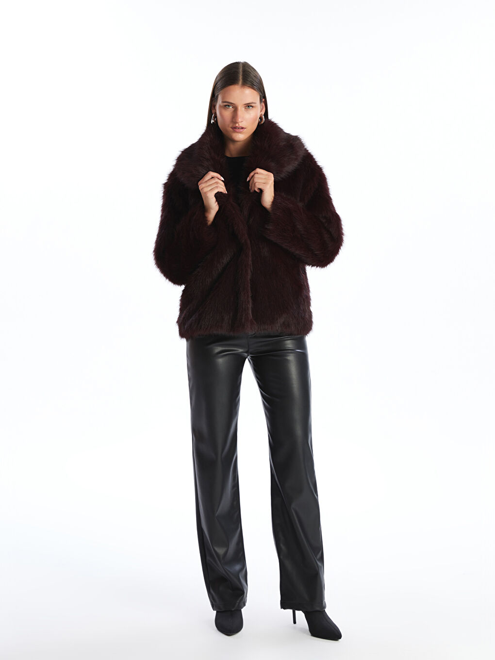 Mürdüm Ceket Yaka Kadın Kürk Mont-3