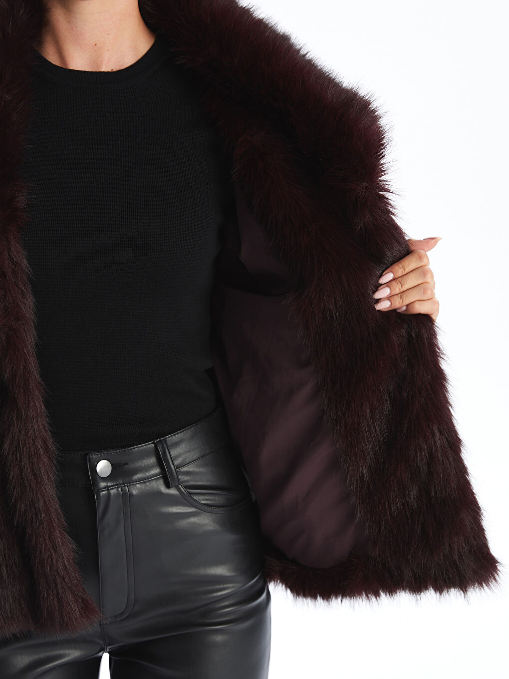 Mürdüm Ceket Yaka Kadın Kürk Mont-7