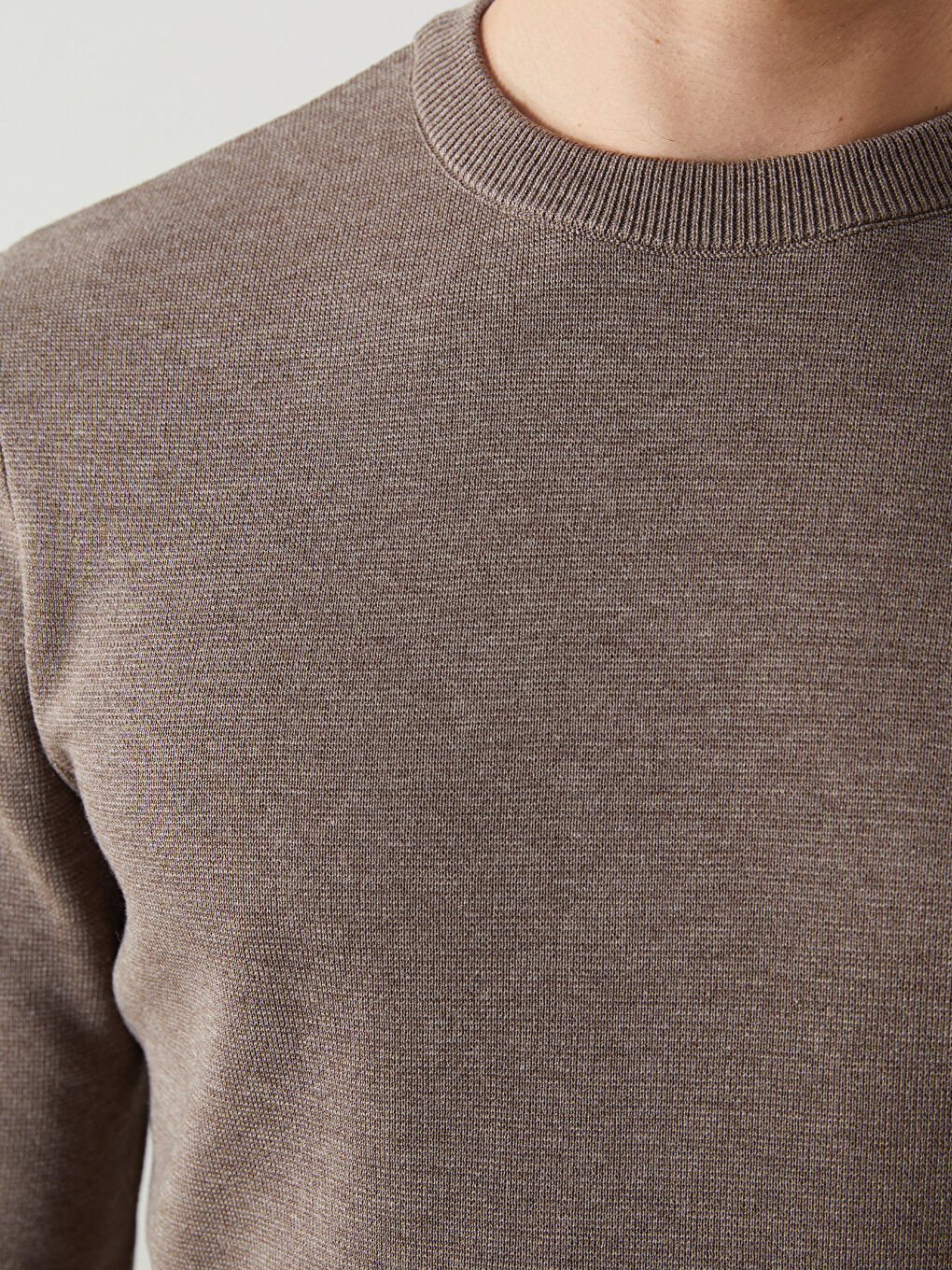 Bej Bisiklet Yaka Erkek Triko Kazak-2