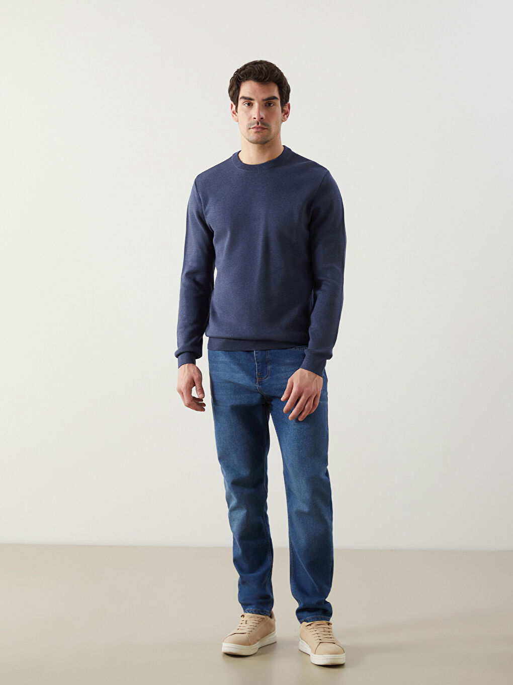 İndigo Bisiklet Yaka Erkek Triko Kazak-1