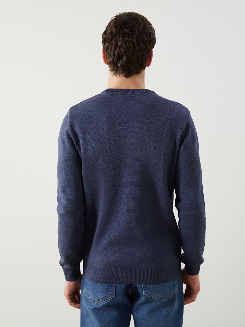 İndigo Bisiklet Yaka Erkek Triko Kazak-3