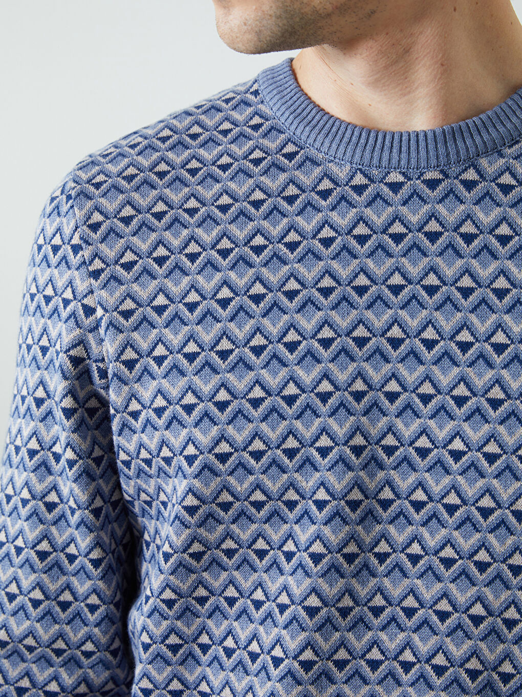 İndigo Bisiklet Yaka Uzun Kollu Desenli Erkek Triko Kazak-2