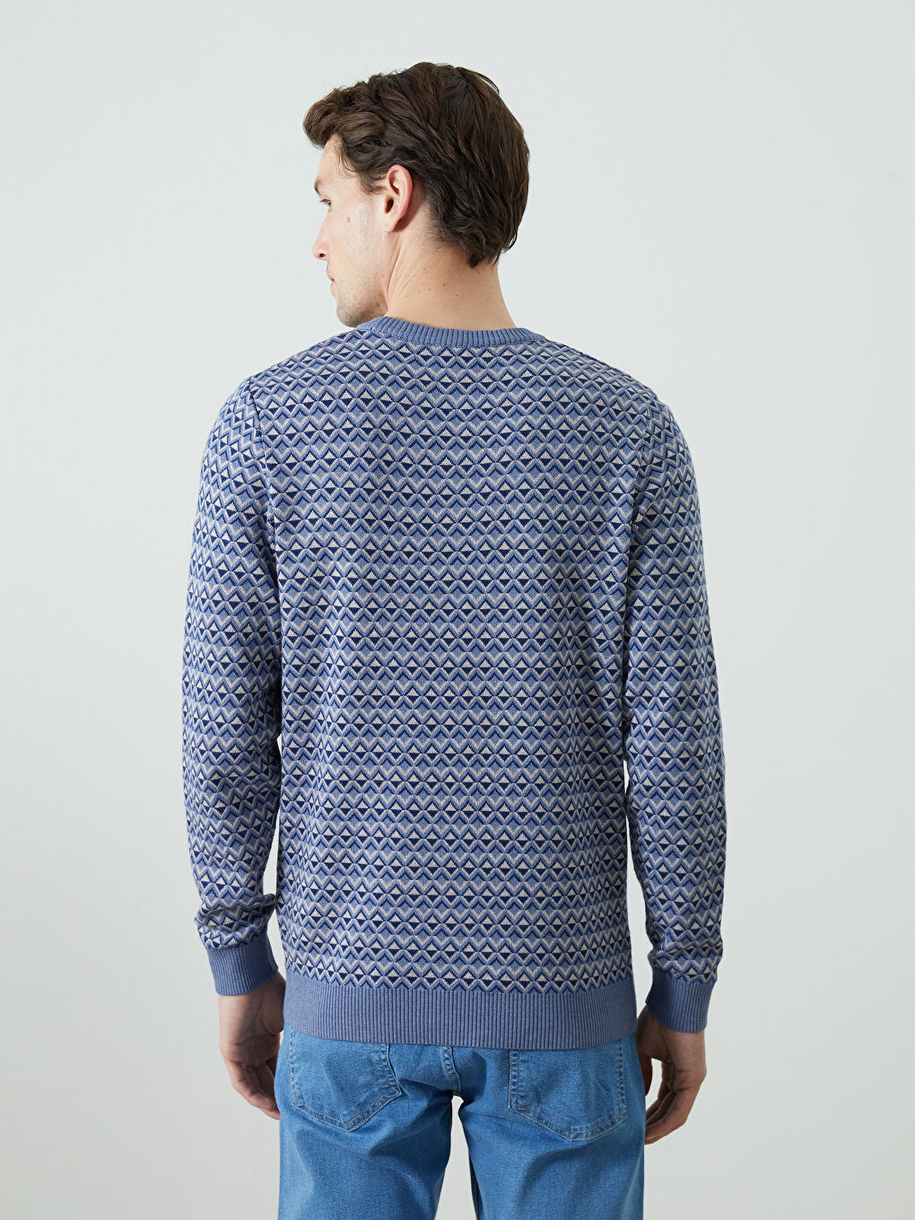 İndigo Bisiklet Yaka Uzun Kollu Desenli Erkek Triko Kazak-3