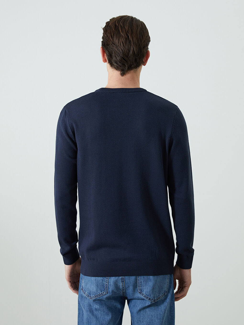 Lacivert Bisiklet Yaka Uzun Kollu Desenli Erkek Triko Kazak-3