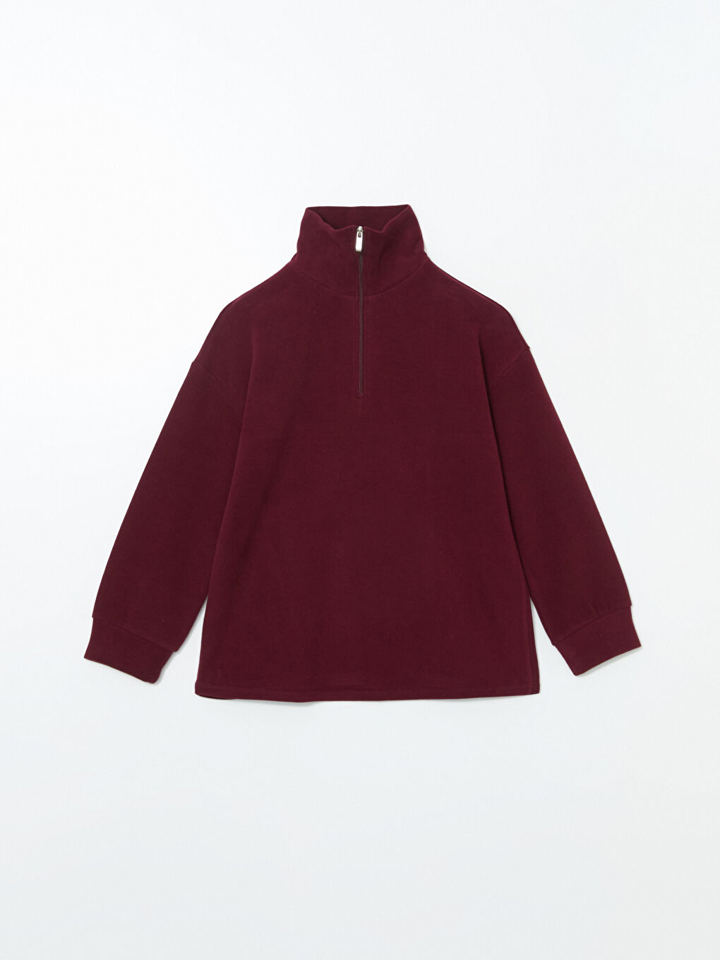 Bordo Dik Yaka Kadın Sweatshirt-4