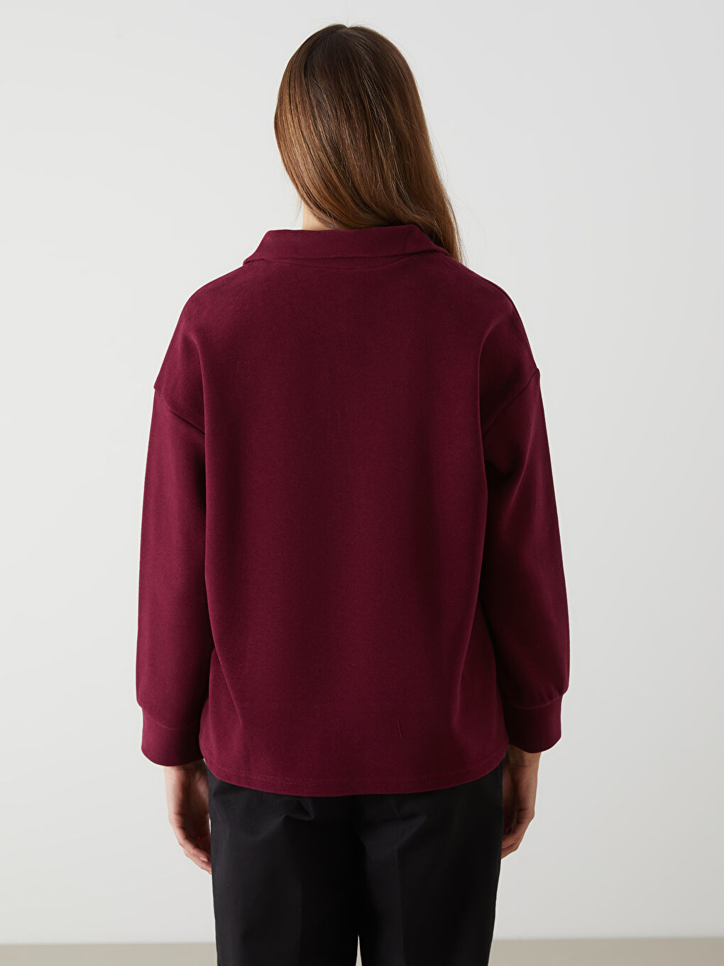 Bordo Dik Yaka Kadın Sweatshirt-3