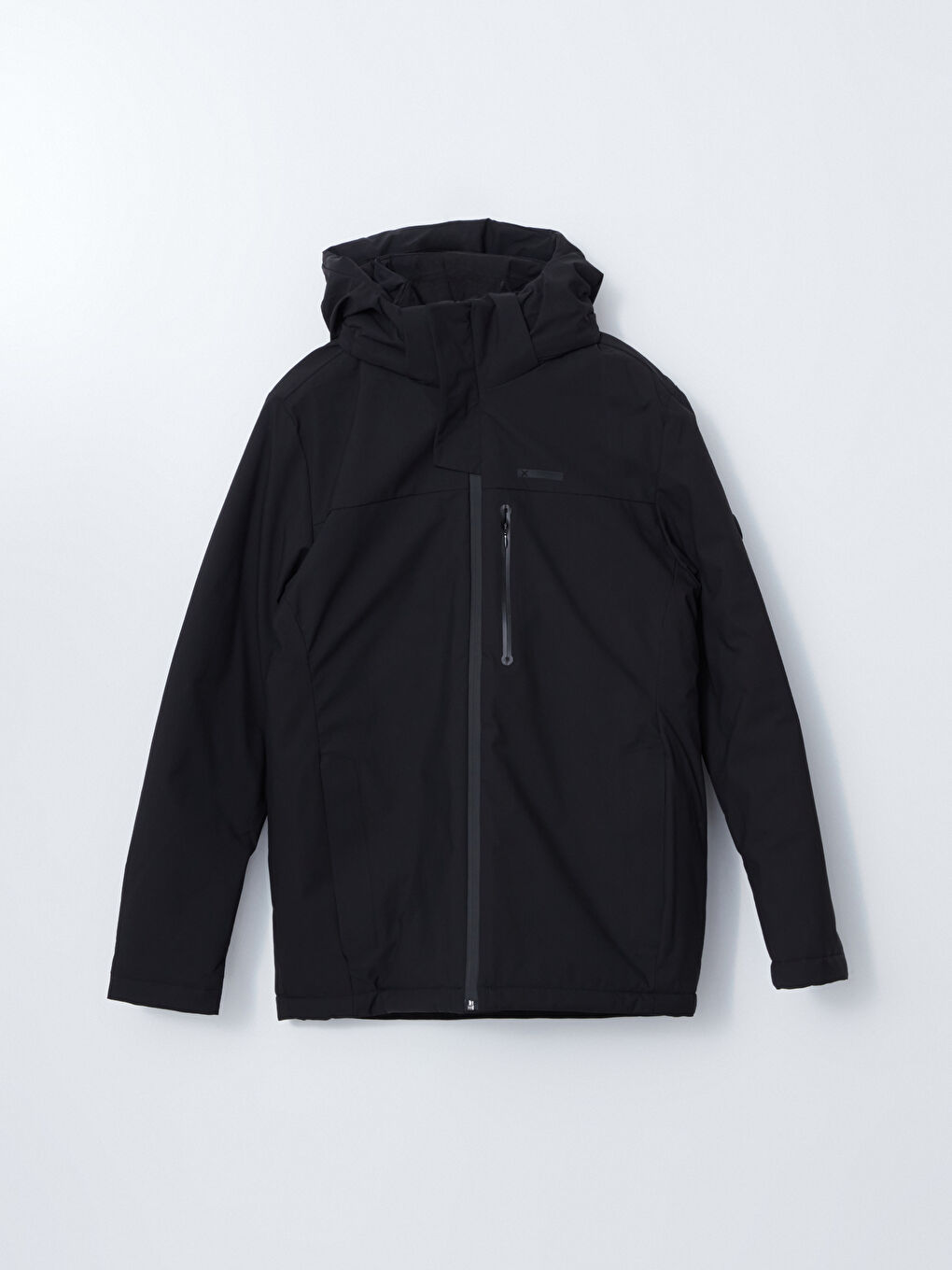 Siyah Standart Kalıp Kapüşonlu Erkek Mont-6