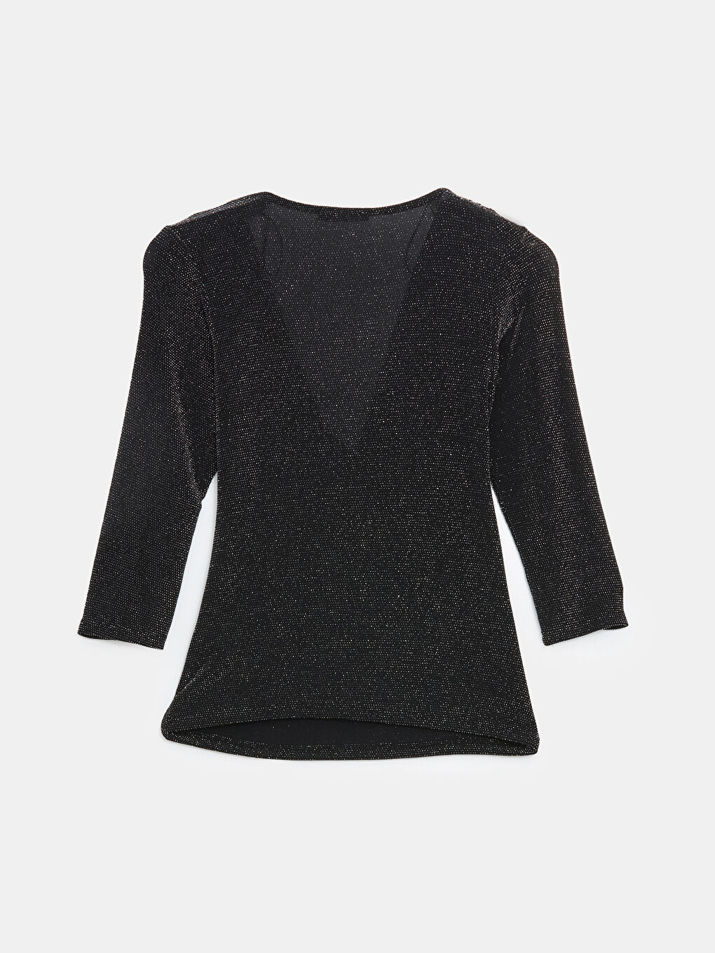 Siyah Kruvaze Yaka Parlak Görünümlü Bluz-5