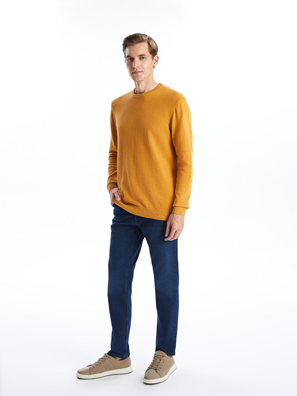 Crew Neck Long Sleeve Men's Tricot Sweater-1