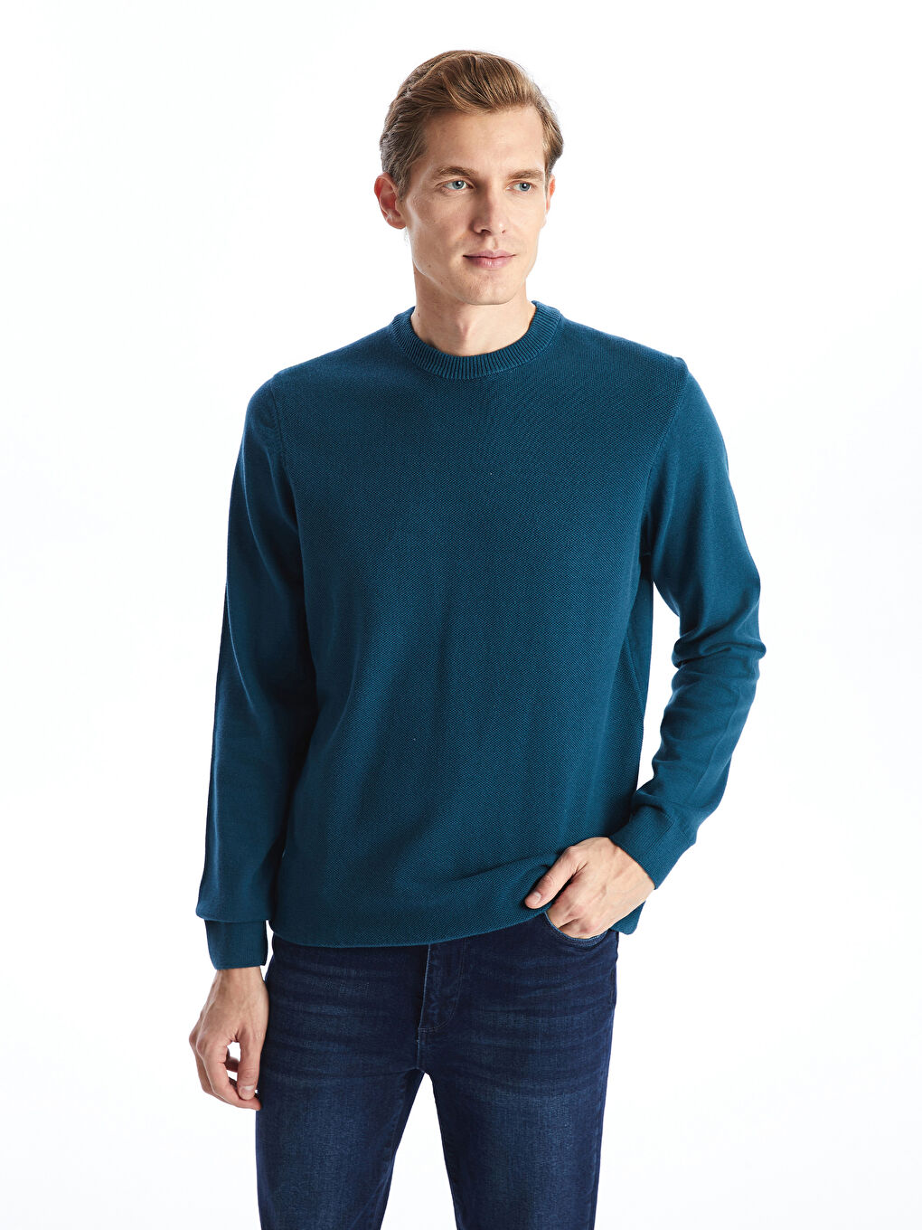 Crew Neck Long Sleeve Men's Tricot Sweater