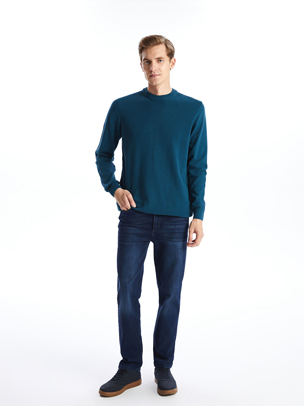 Crew Neck Long Sleeve Men's Tricot Sweater-1