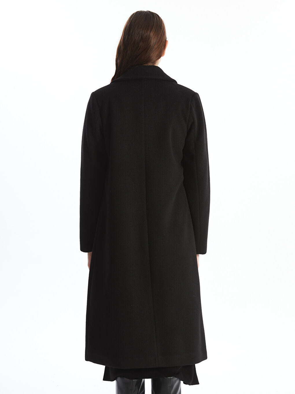 Siyah Ceket Yaka Kadın Kaşe Kaban-7