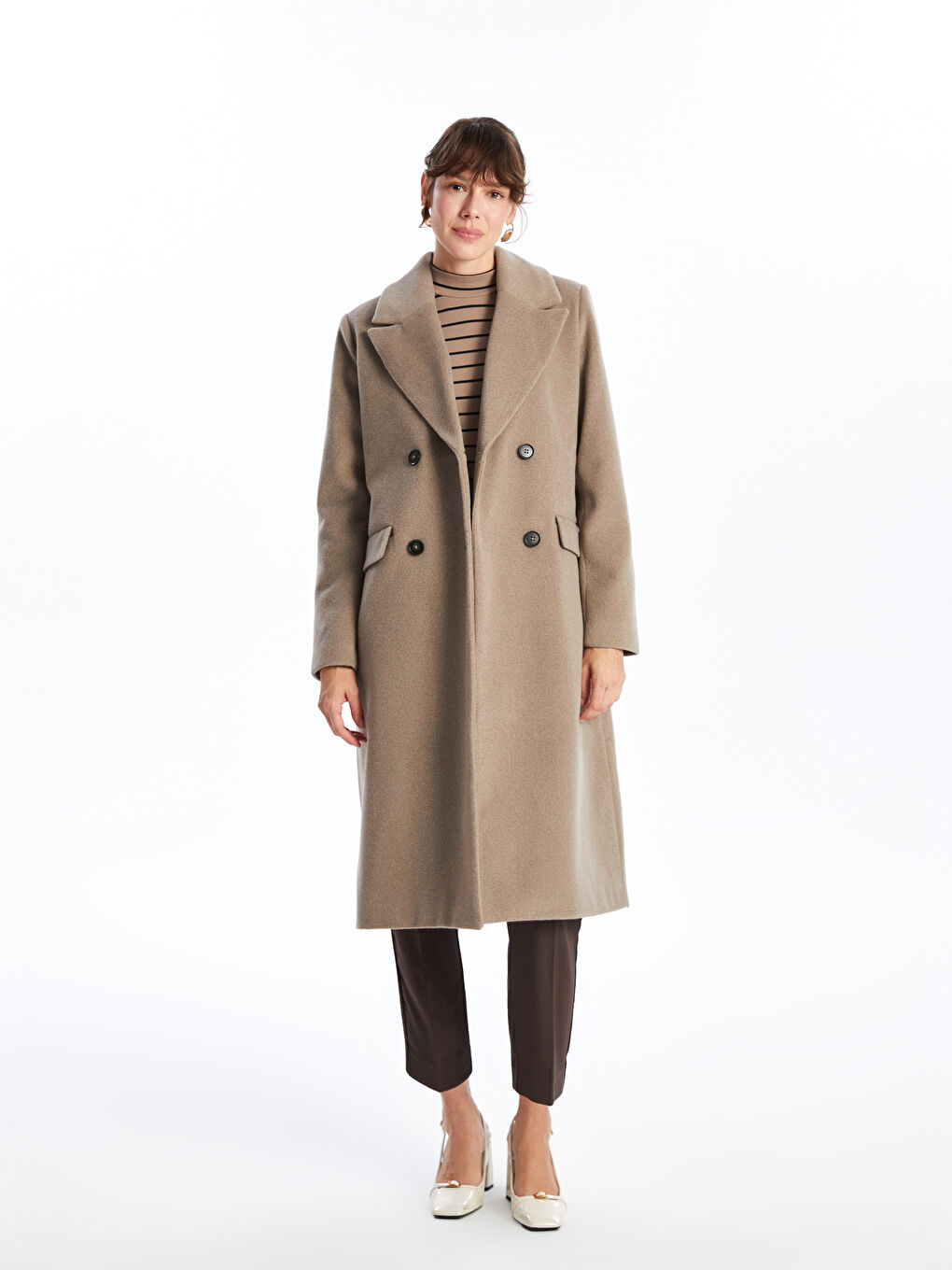 Bej Ceket Yaka Kadın Kaşe Kaban-3