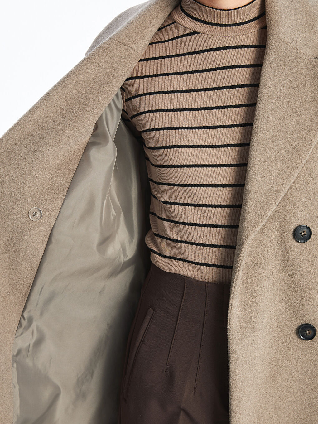 Bej Ceket Yaka Kadın Kaşe Kaban-7