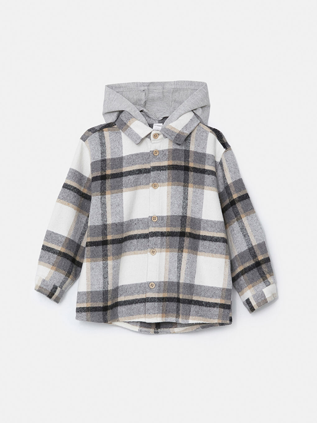 Bej Kapüşonlu Ekose Erkek Çocuk Oduncu Gömlek-2