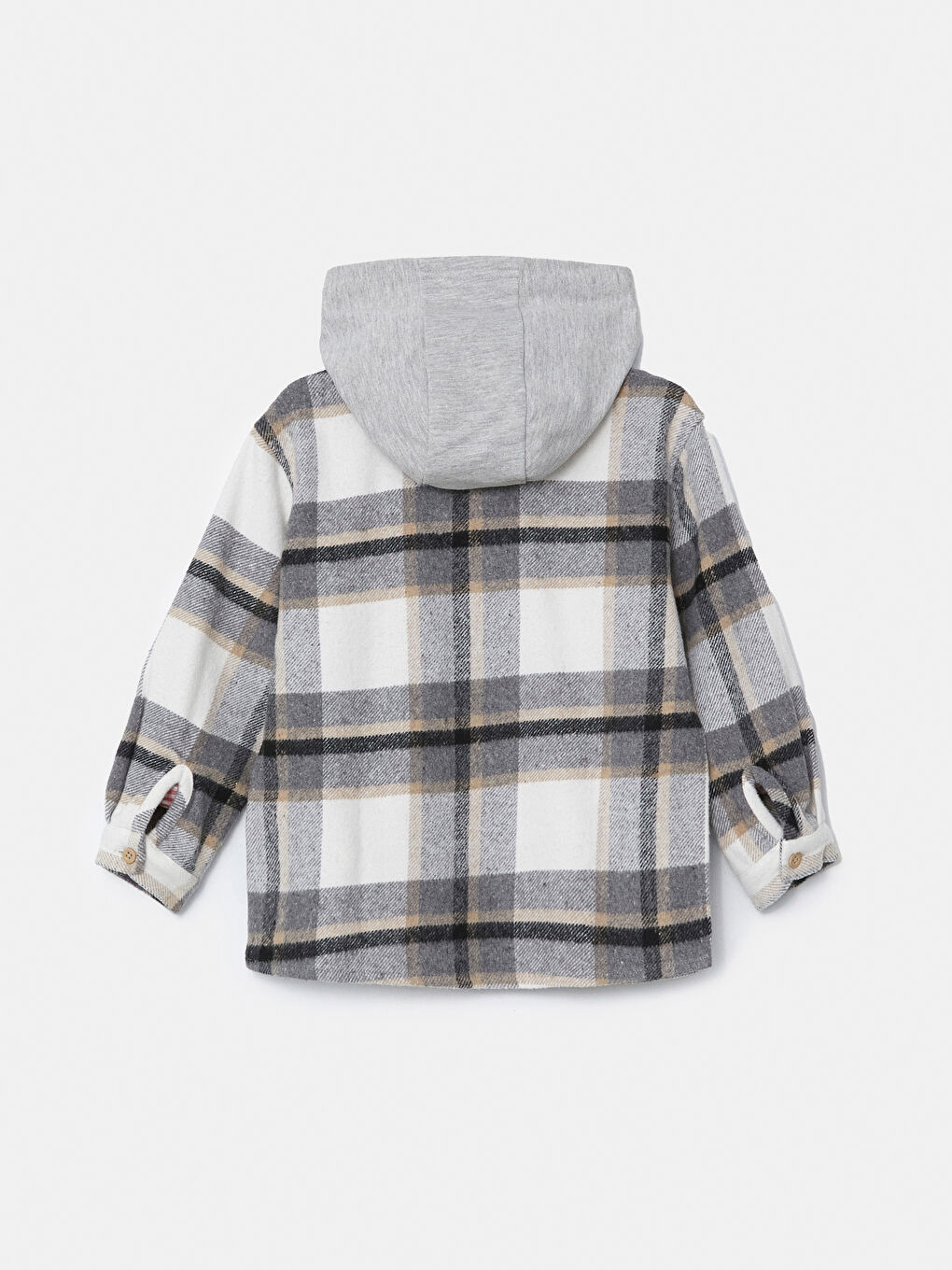 Bej Kapüşonlu Ekose Erkek Çocuk Oduncu Gömlek-3