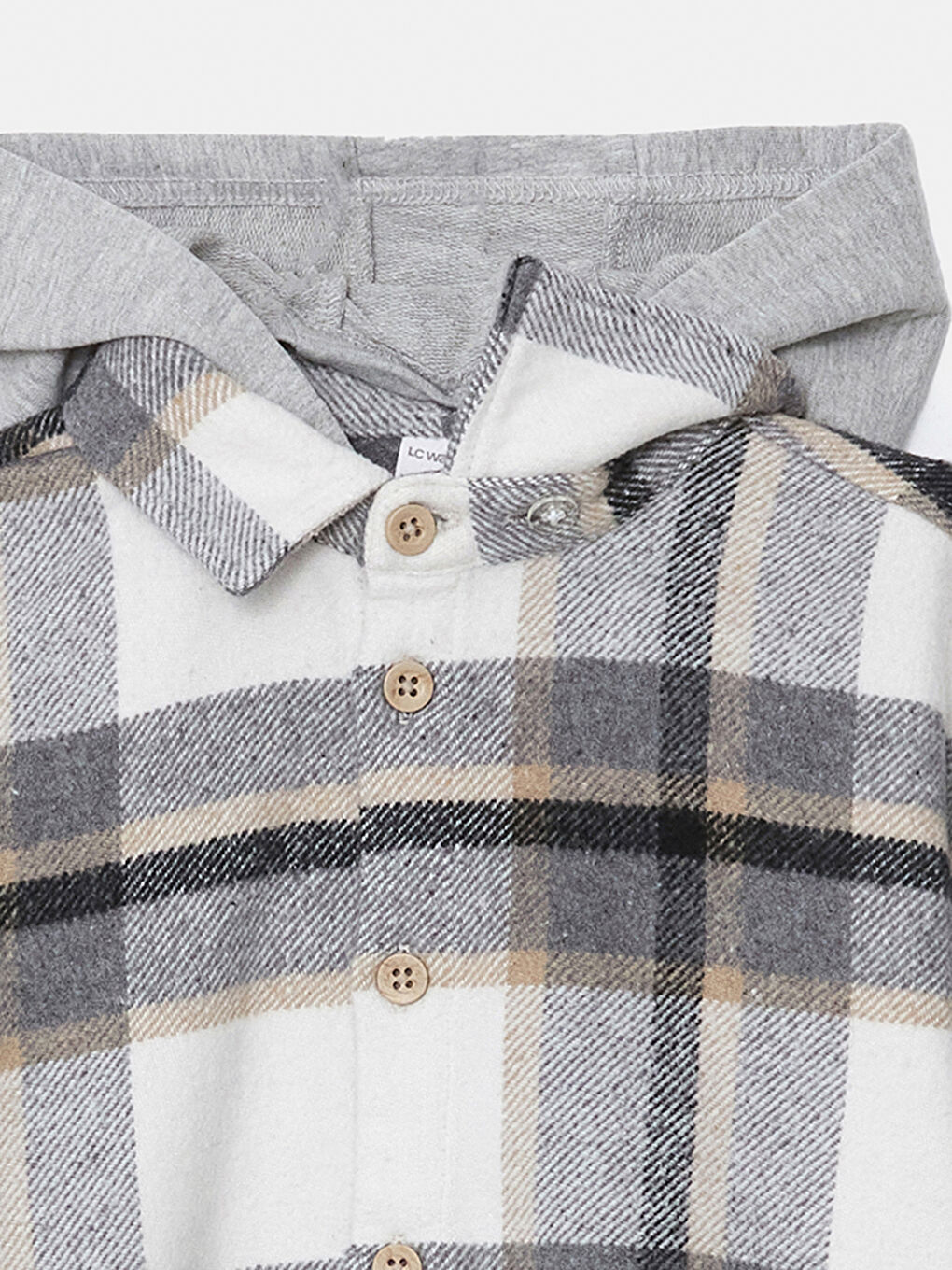 Bej Kapüşonlu Ekose Erkek Çocuk Oduncu Gömlek-4