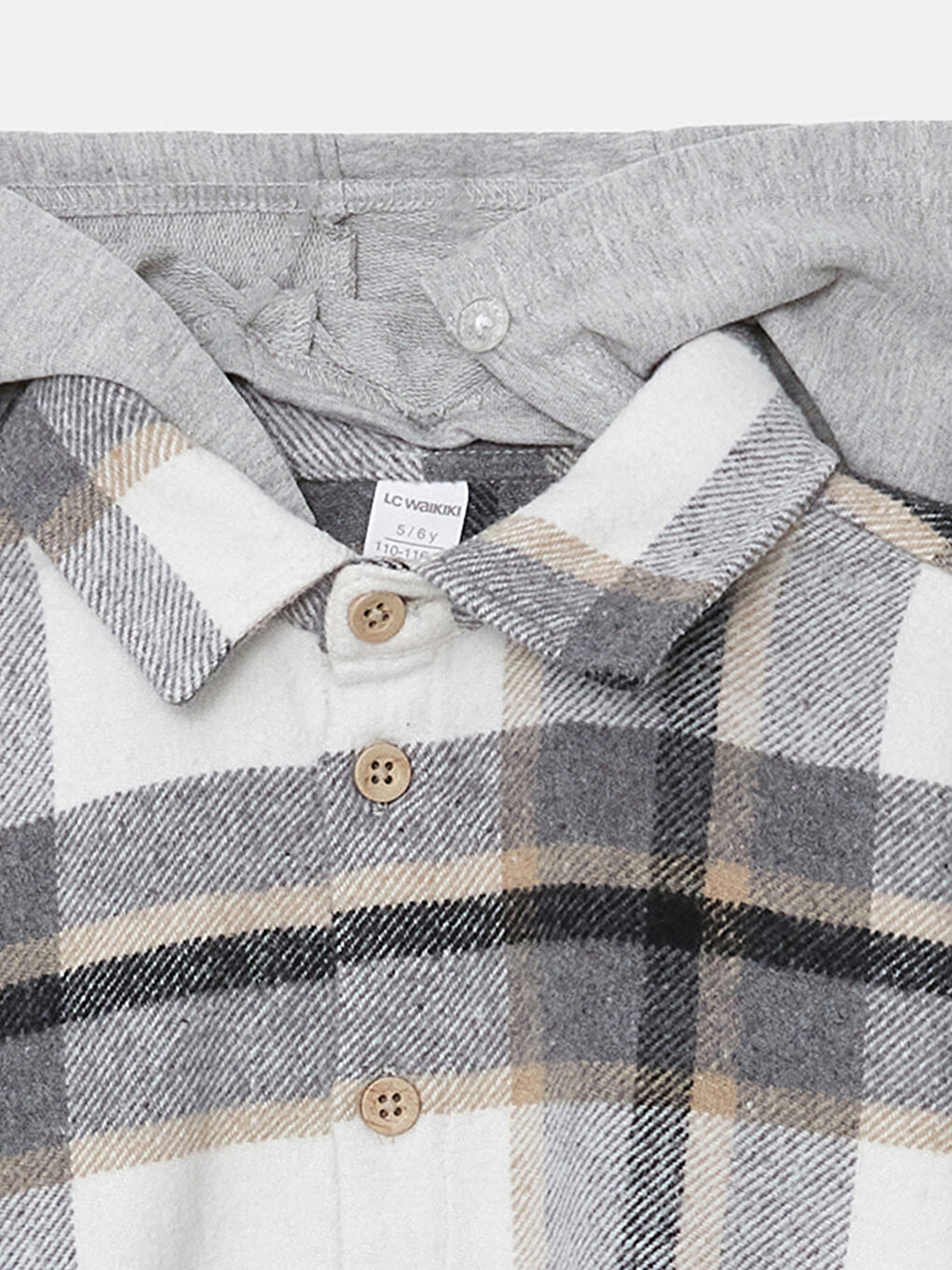 Bej Kapüşonlu Ekose Erkek Çocuk Oduncu Gömlek-5