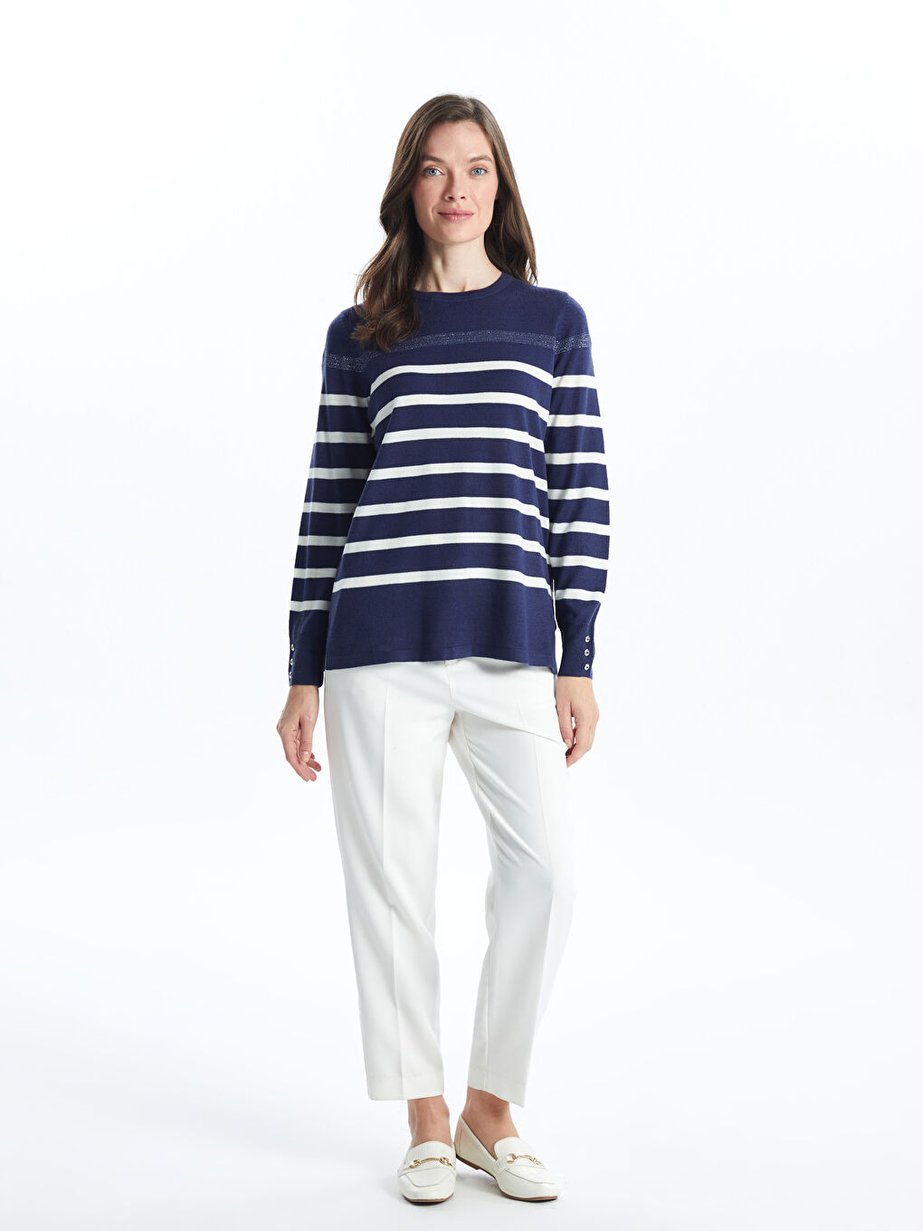 Crew Neck Striped Women's Knitwear Sweater-2