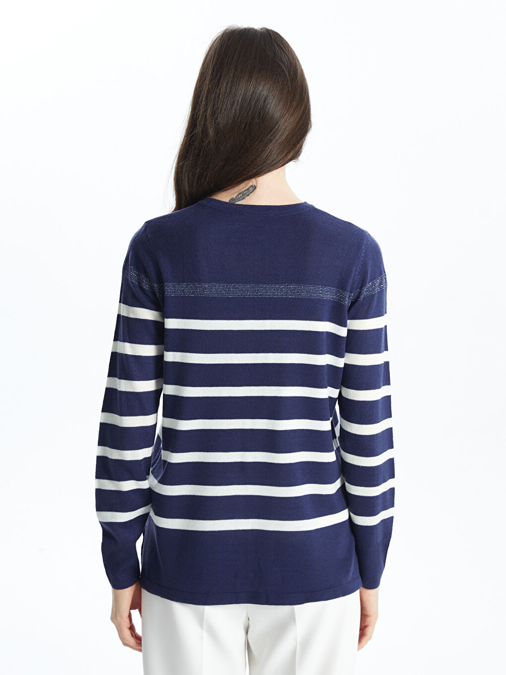 Crew Neck Striped Women's Knitwear Sweater-4
