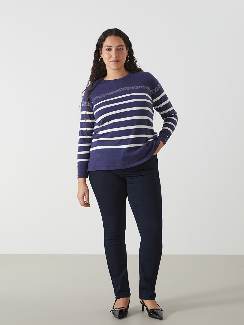 Crew Neck Striped Women's Knitwear Sweater-5