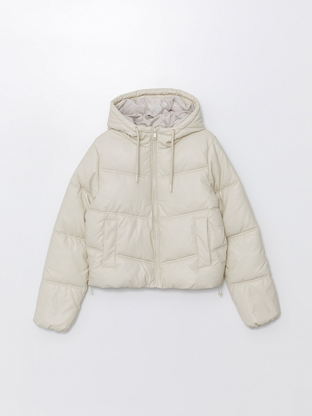 Women's Hooded Plain Puffer Coat-5