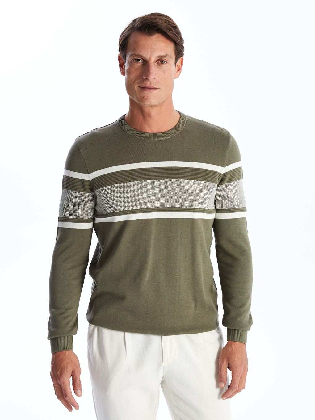 Crew Neck Long Sleeve Men's Tricot Sweater