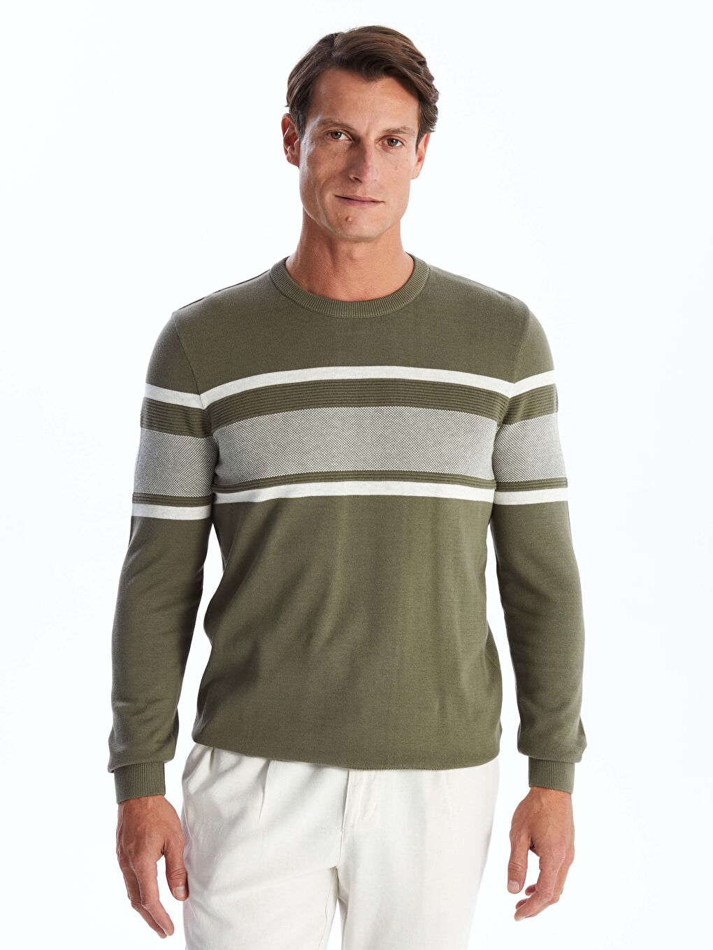 Crew Neck Long Sleeve Men's Tricot Sweater-1