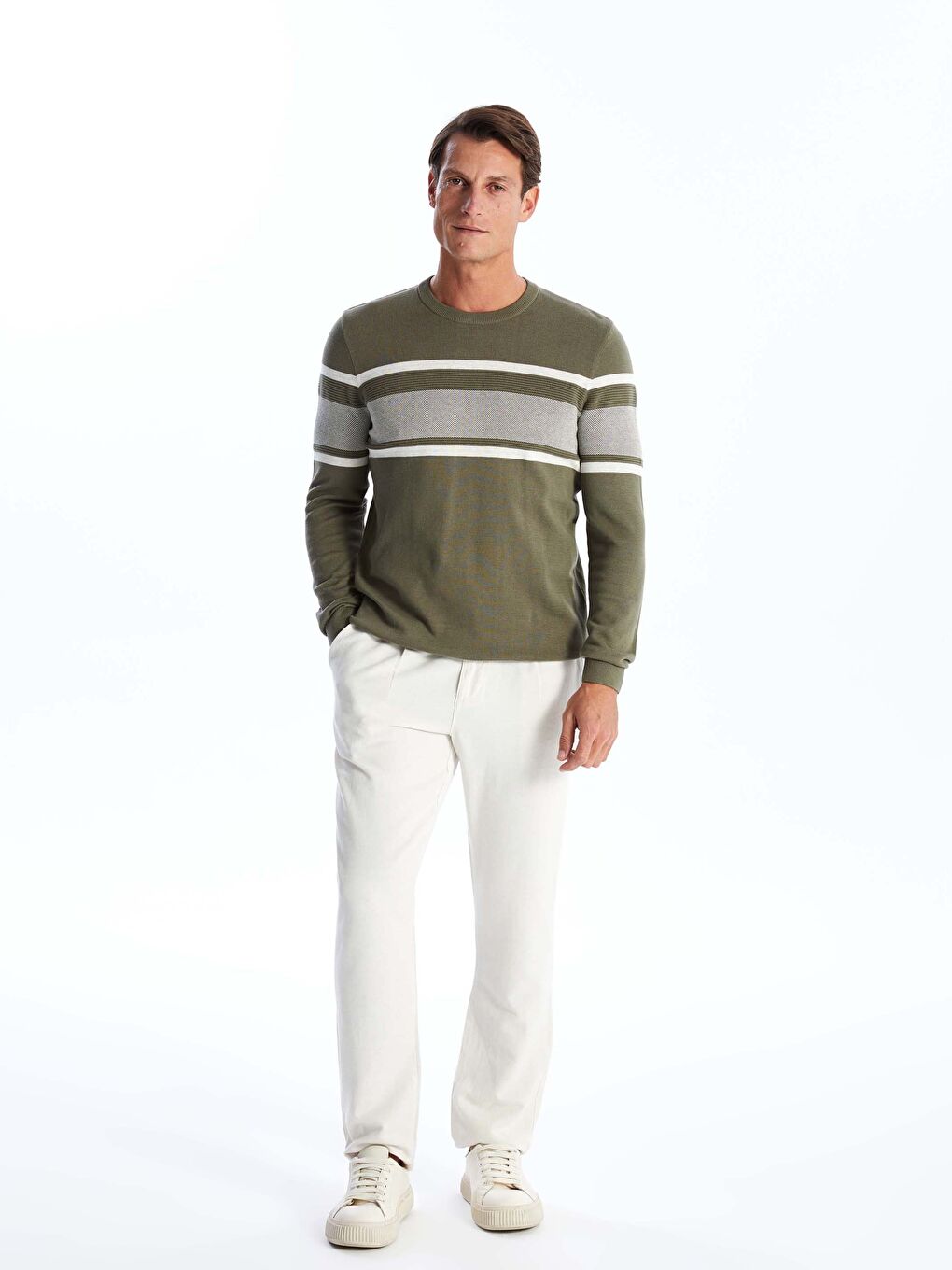 Crew Neck Long Sleeve Men's Tricot Sweater-2