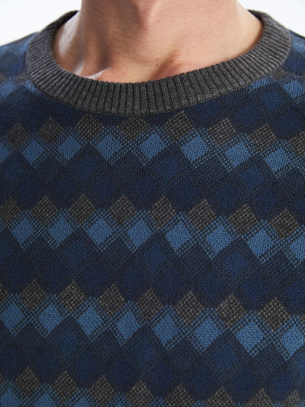 Crew Neck Long Sleeve Patterned Men's Knitwear Sweater-5