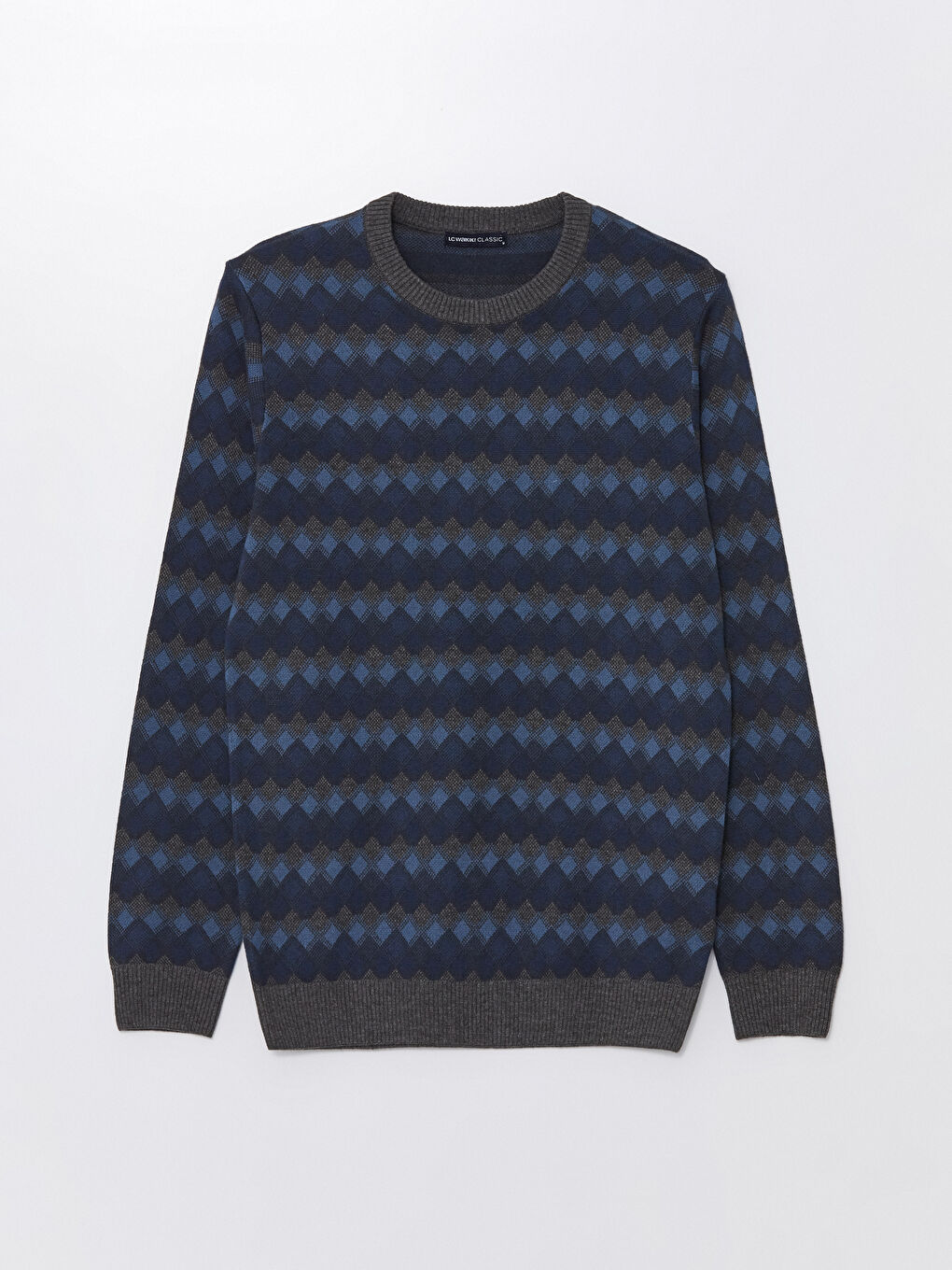 Crew Neck Long Sleeve Patterned Men's Knitwear Sweater-8