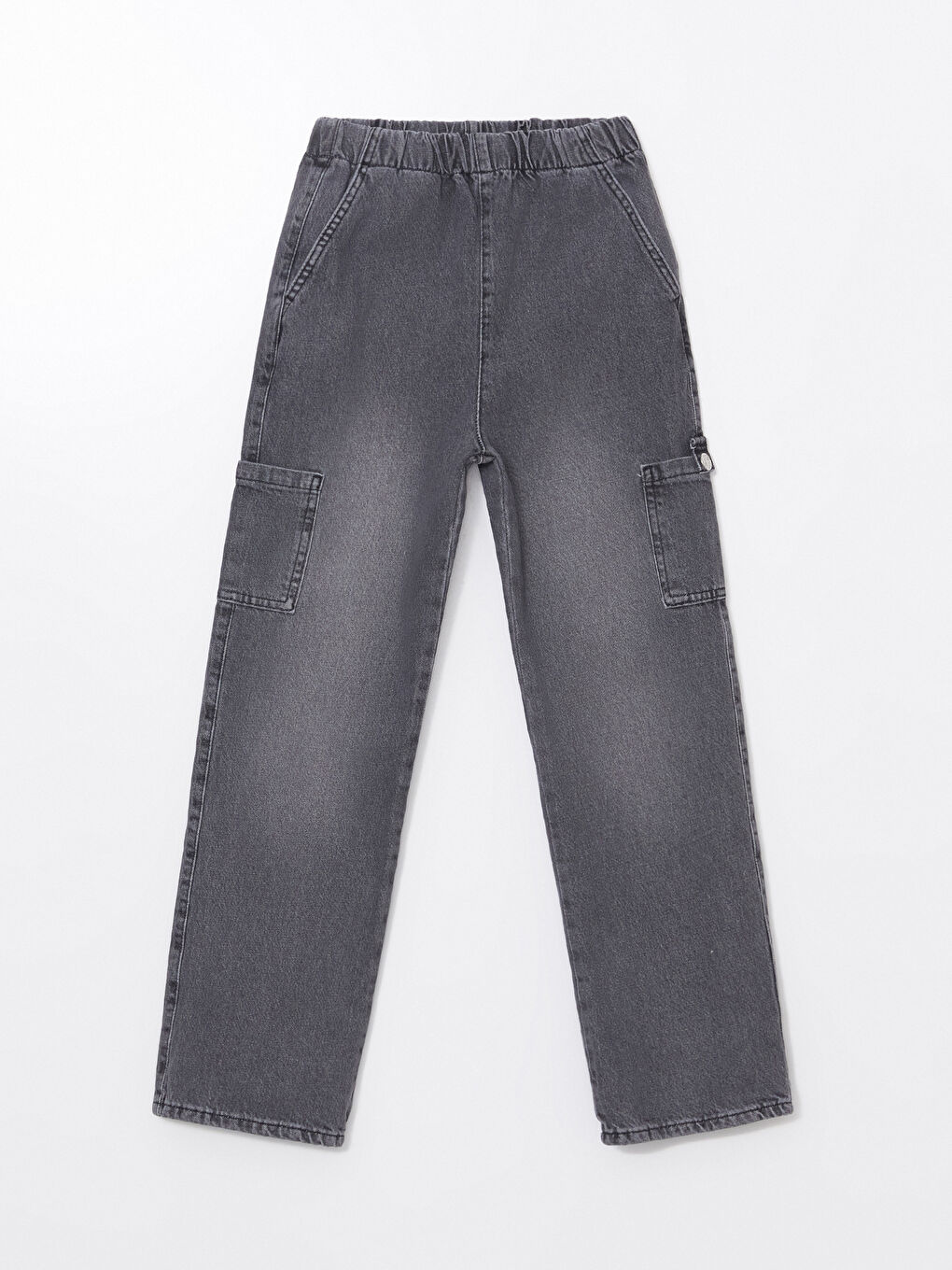 Siyah Loose Fit Kız Çocuk Kargo Jean Pantolon