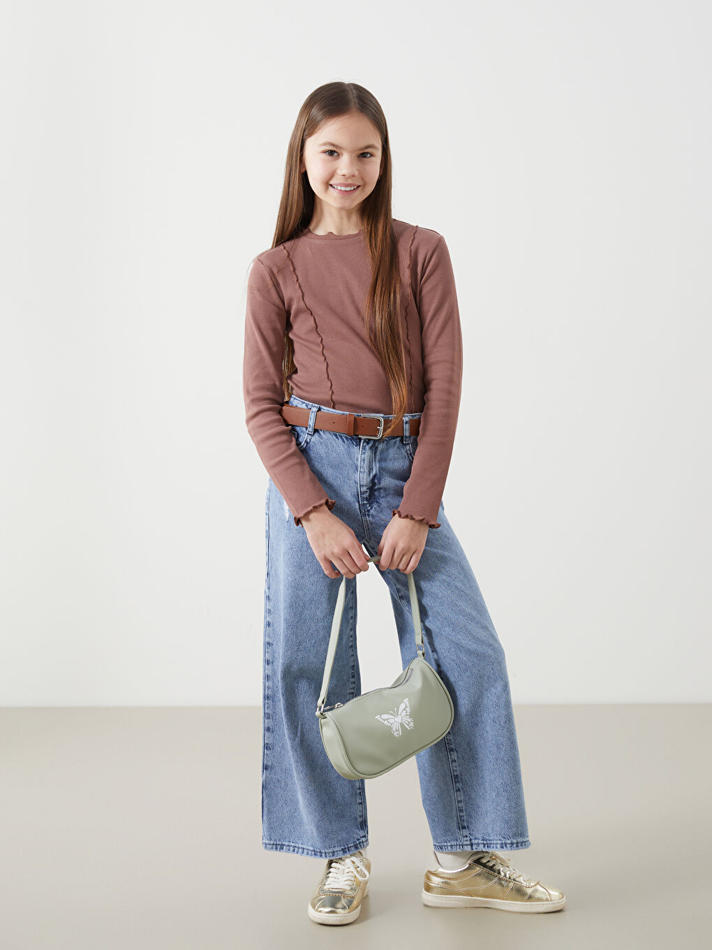 Mavi Wideleg Kız Çocuk Jean Pantolon-1