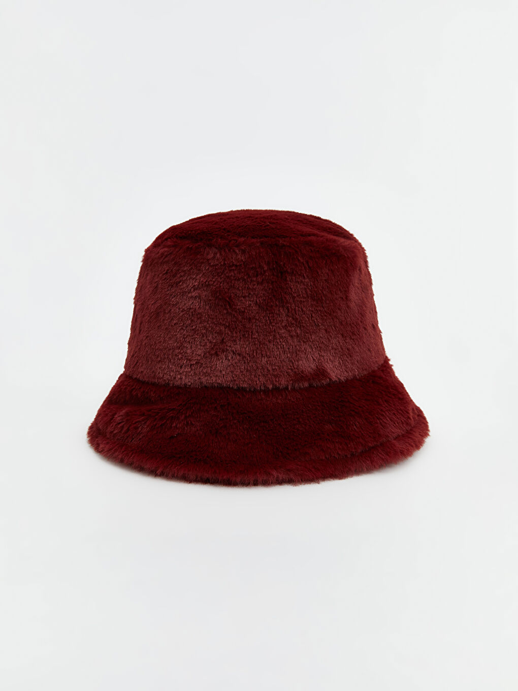 Bordo Kürklü Kadın Bucket Şapka