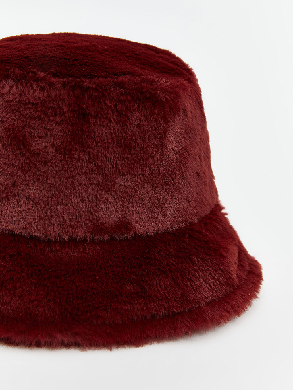 Bordo Kürklü Kadın Bucket Şapka-1