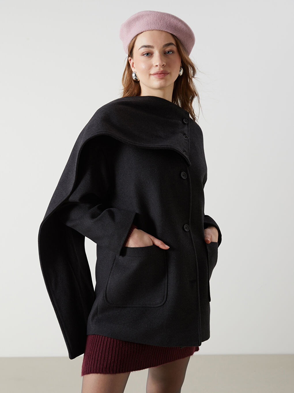 معطف صوف مخلوط رمادي امرأة -W4M525Z8-CT3