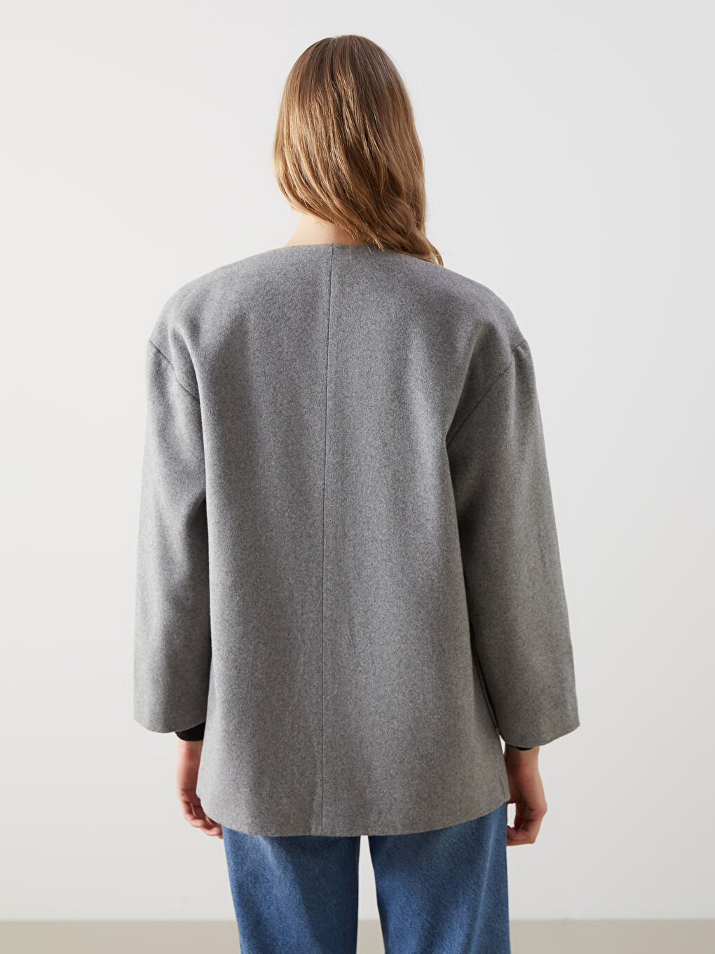 V-Neck Scarf Detail Women’S Wool Coat -W4M525Z8-CY9