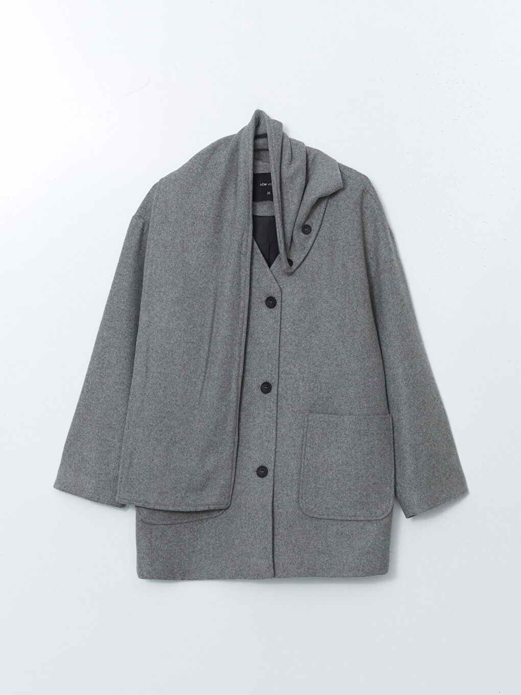V-Neck Scarf Detail Women’S Wool Coat -W4M525Z8-CY9