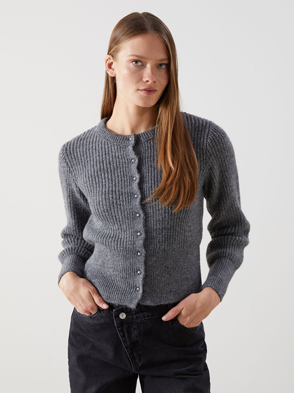 LCW Vision Crew Neck Women's Knitwear Cardigan -W4M542Z8-EEZ