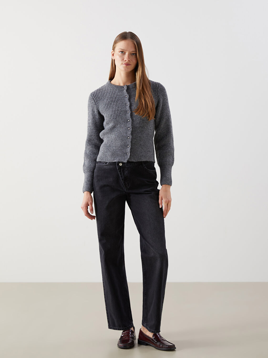LCW Vision Crew Neck Women's Knitwear Cardigan -W4M542Z8-EEZ