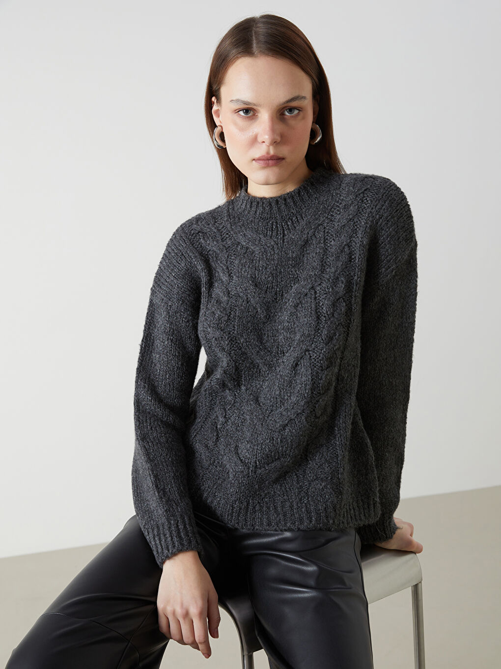LCW Vision Funnel Neck Patterned Women's Knit Sweater -W4M543Z8-D3A