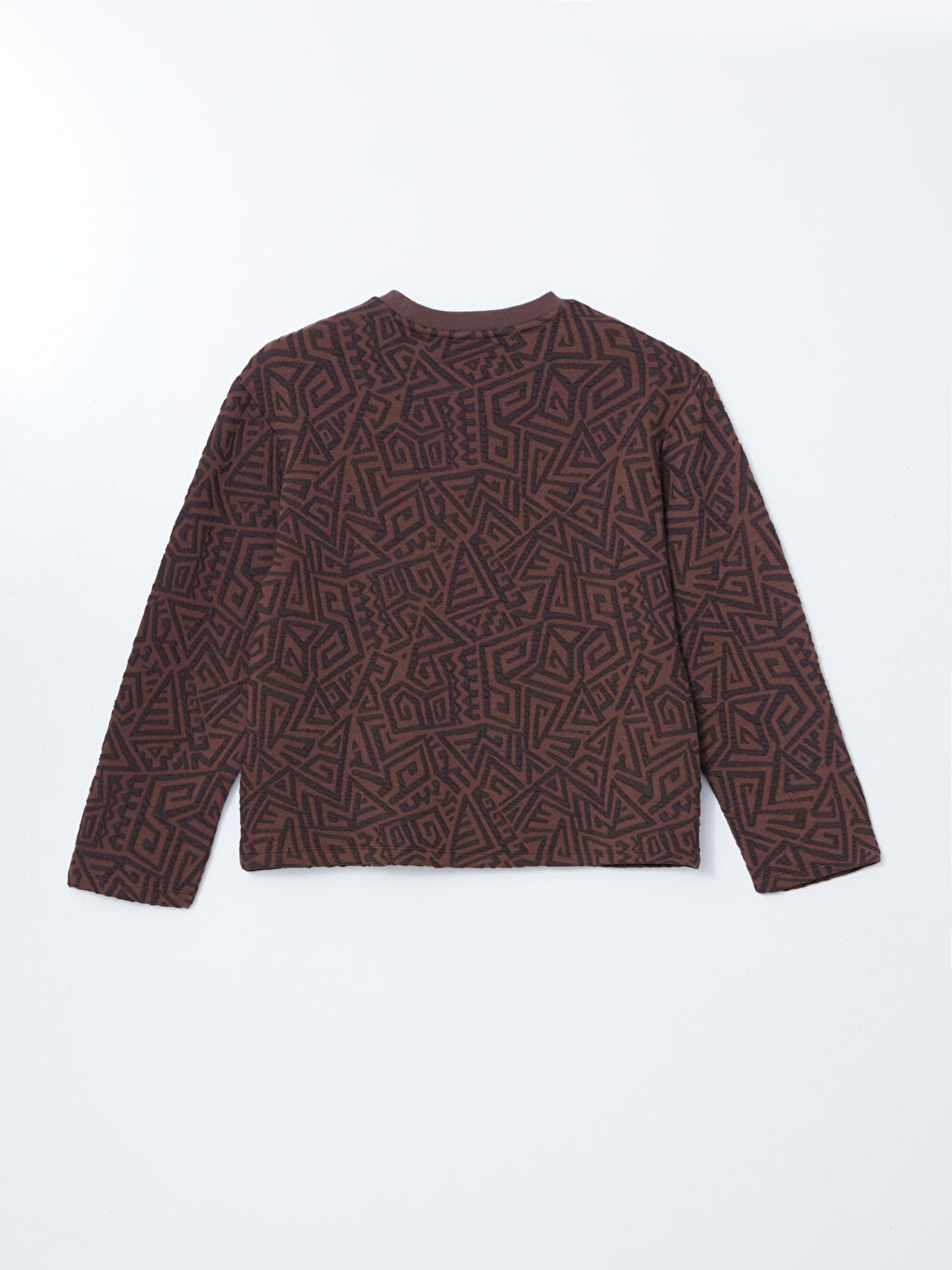 Kahverengi Bisiklet Yaka Kendinden Desenli Kadın Sweatshirt-5