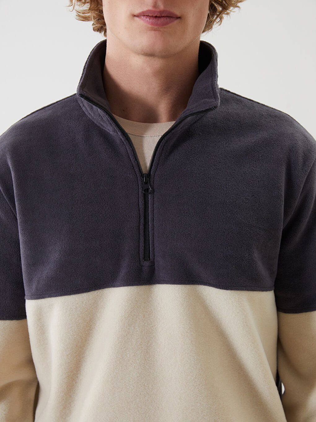 Stand Up Collar Long Sleeve Color Block Fleece Men's Sweatshirt -W4M556Z8-J2B