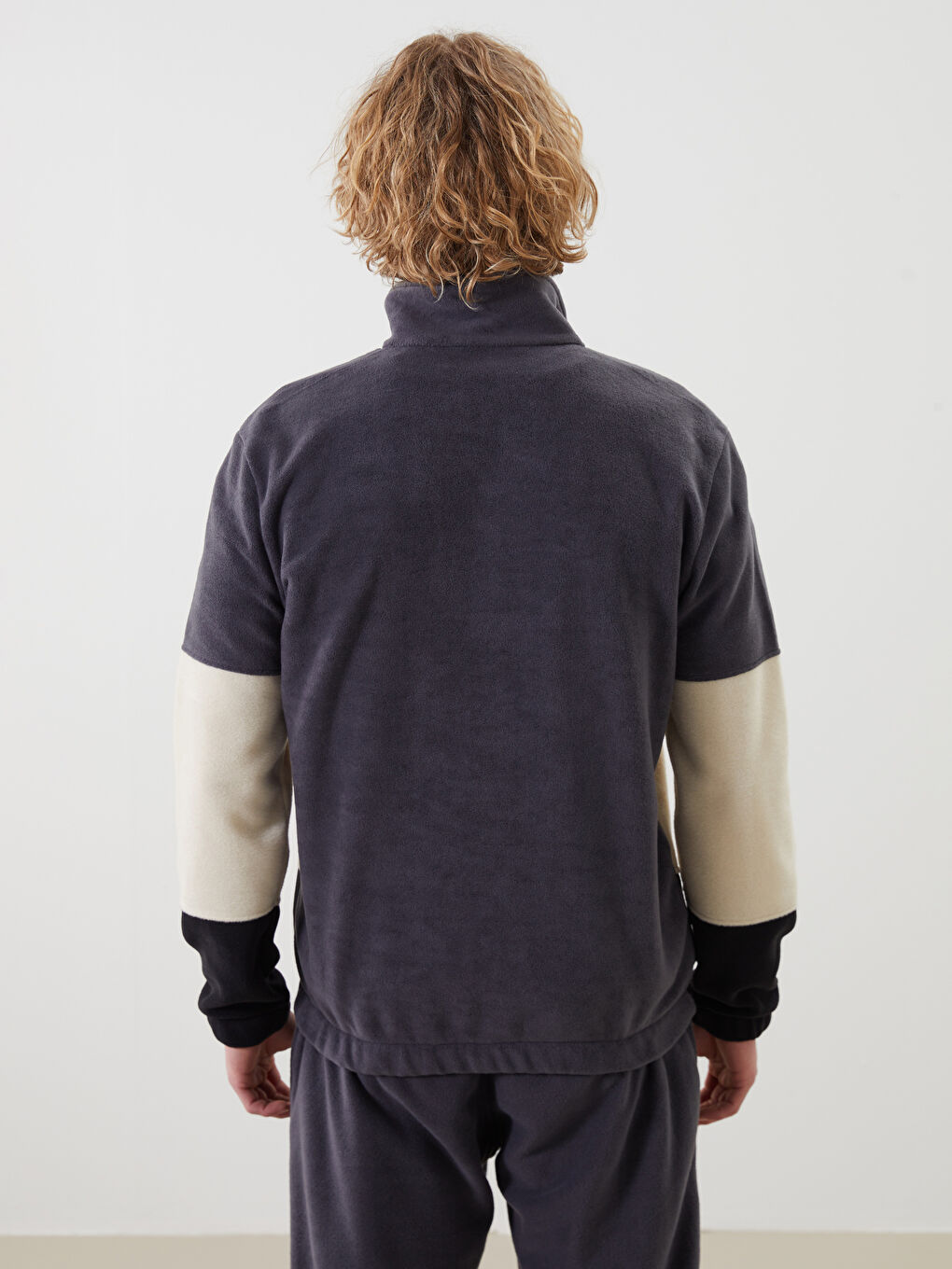 Stand Up Collar Long Sleeve Color Block Fleece Men's Sweatshirt -W4M556Z8-J2B