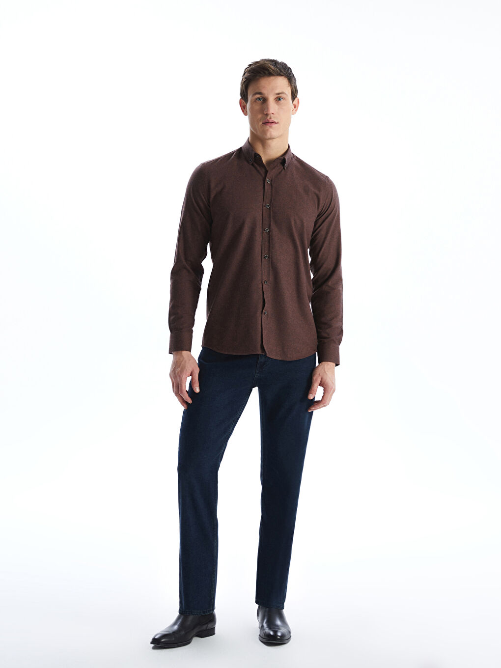 Bordo Regular Fit Uzun Kollu Gabardin Erkek Gömlek-1