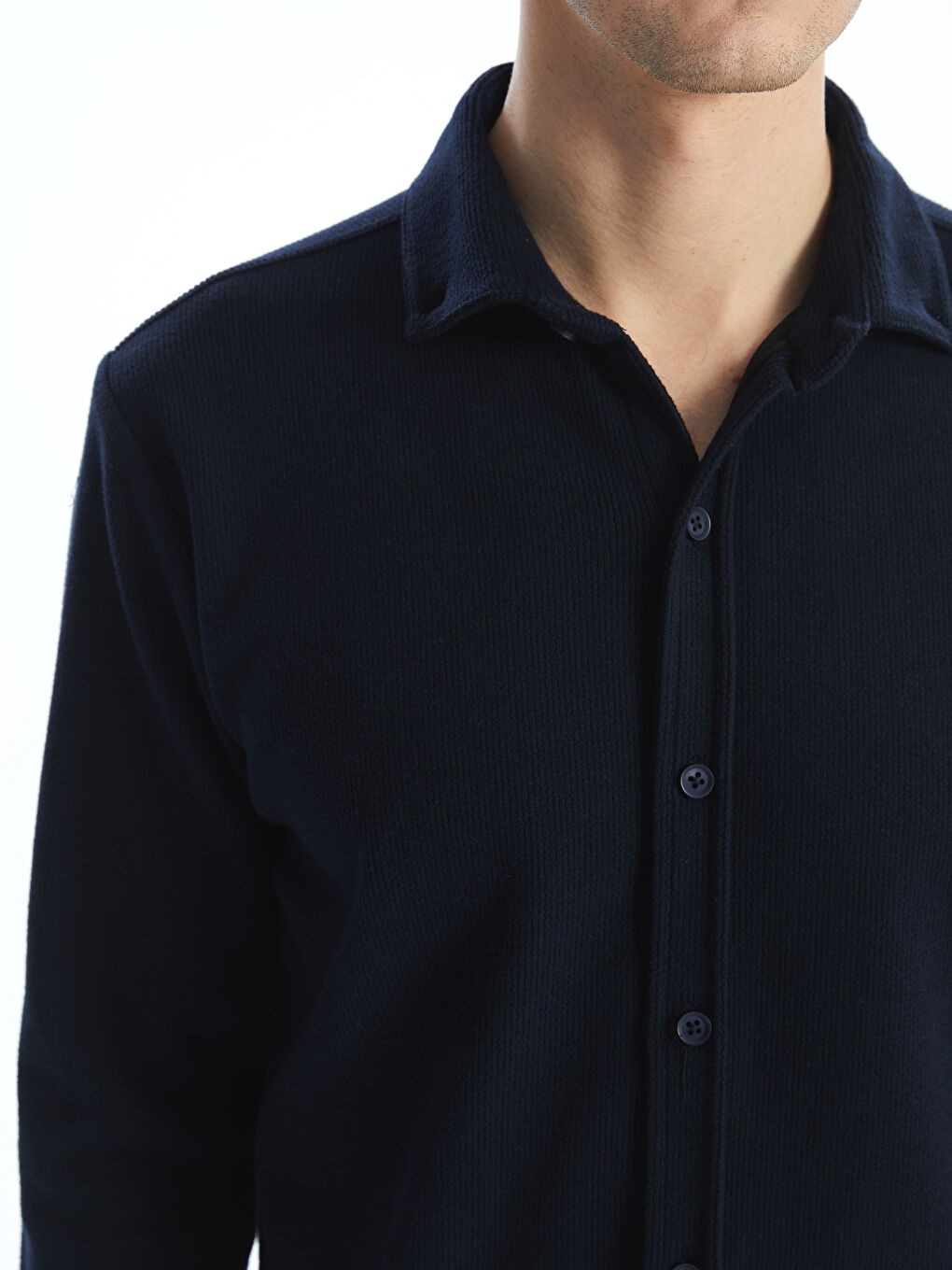 Lacivert Regular Fit Uzun Kollu Gabardin Erkek Gömlek-2